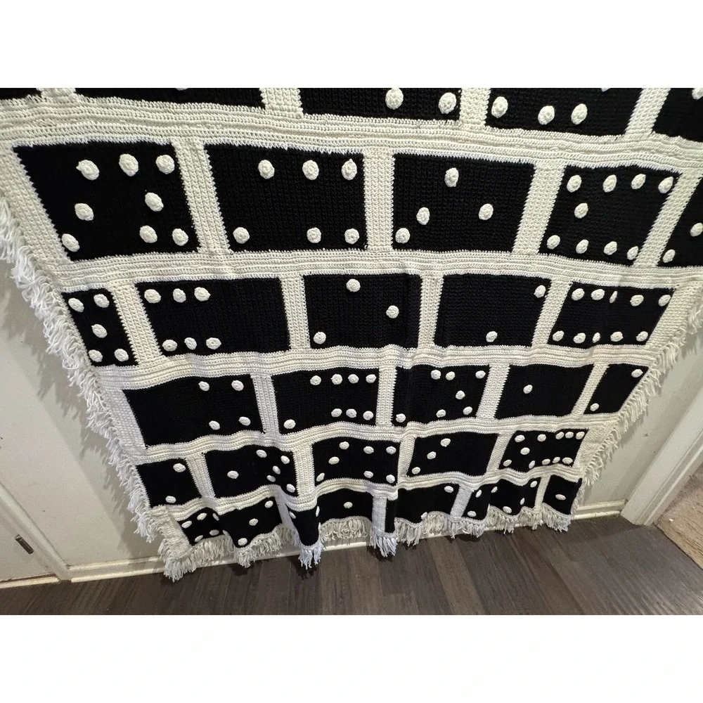 Black & White Pom Pom Throw Blanket by